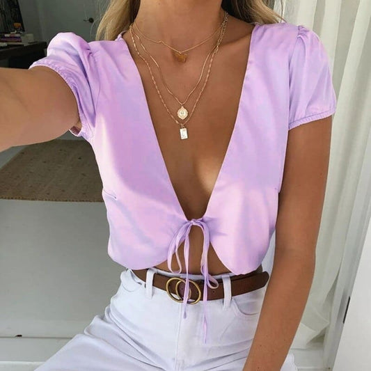 Crop Top Satin Violet Lilas.