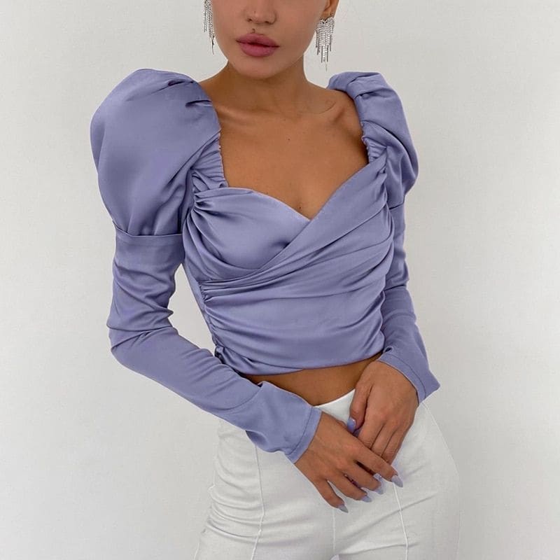 Blouse Satin Violette Femme manches longues