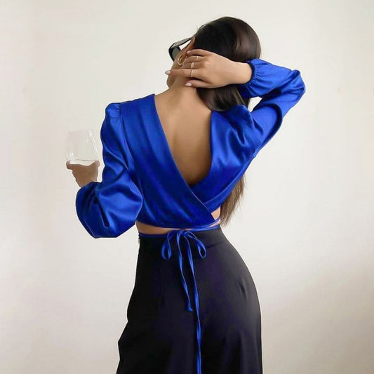 Crop Top Satin Manches Longues pas cher