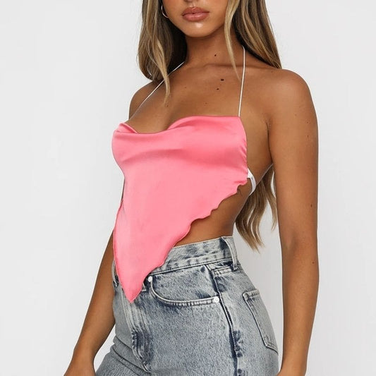 Crop Top Satin Rose Girly