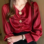 Blouse Satin Rouge Femme - Vignette | Création Satin