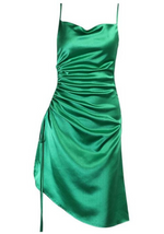 Robe Satin Verte Fendue - Vignette | Création Satin