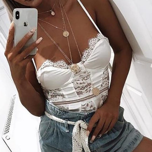 Body En Satin Blanc Dentelle.