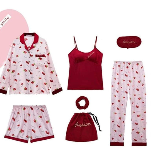 Ensemble Pyjama Satin Imprimé Cerise.