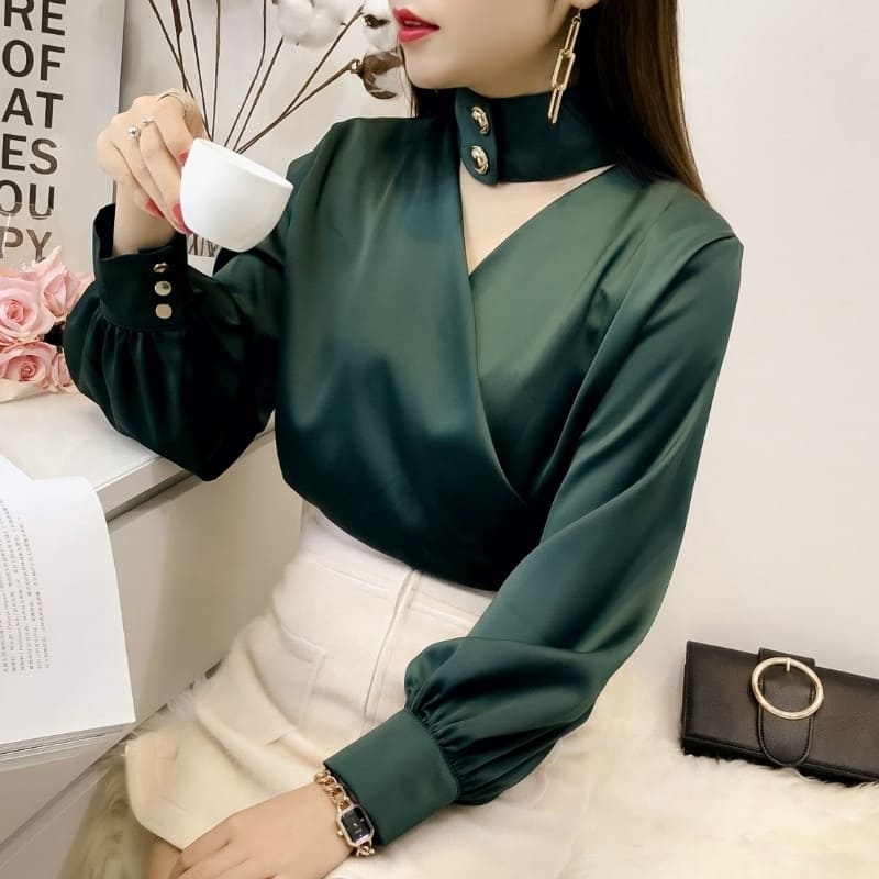 Blouse Satin Fluide Vert.