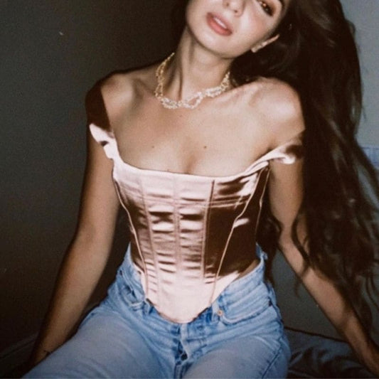 Crop Top en Satin Corset Rose