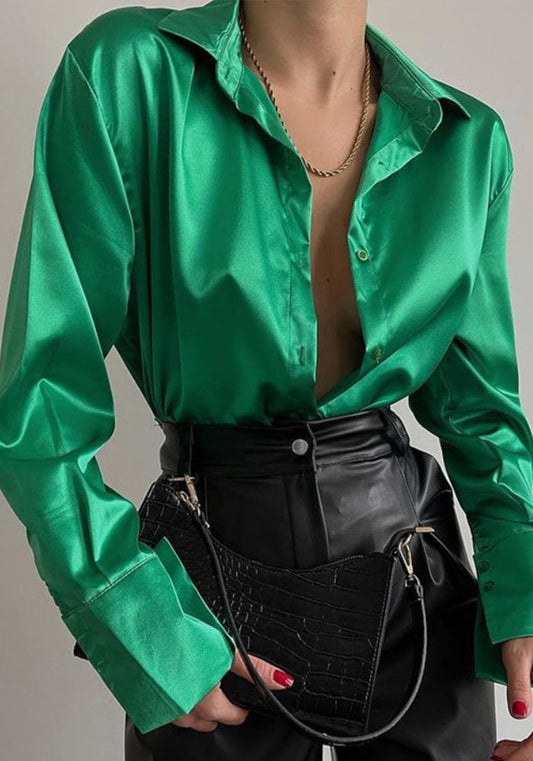 Chemisier Satin Vert Émeraude