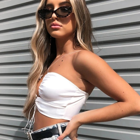 Crop Top Satin Couleur Blanc.