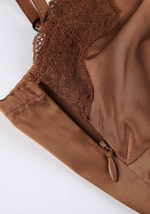 Robe Satin Marron Courte - Vignette | Création Satin