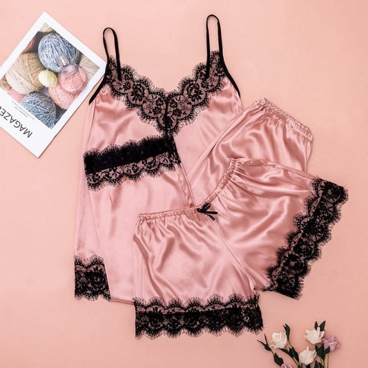 Ensemble Pyjama Satin Couleur Rose Clair.