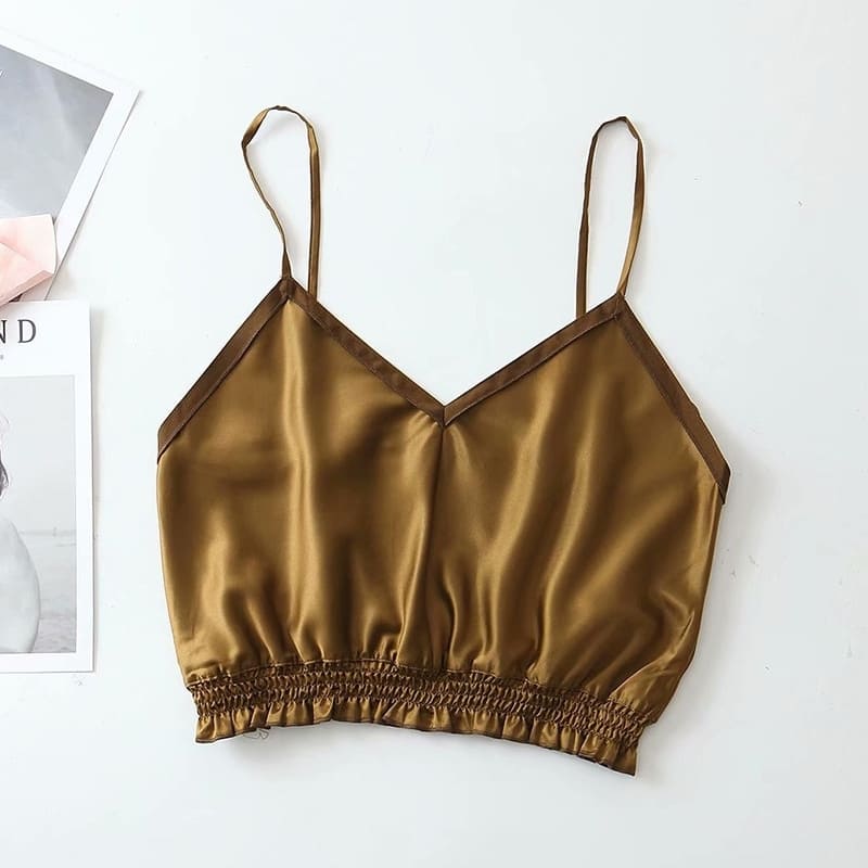 Crop Top Satin Marron.