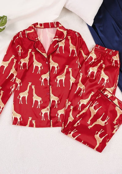 Pyjama en Satin Rouge giraffe