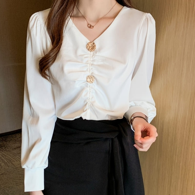 Blouse Satin Couleur Blanc Femme.