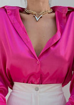 Chemisier Satin Rose Fuchsia - DESTOCKAGE - Vignette | Création Satin