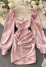 Robe Satin Rose Manches - Vignette | Création Satin