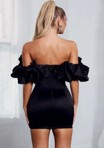 Robe Satin Noire Volants - DESTOCKAGE - Vignette | Création Satin