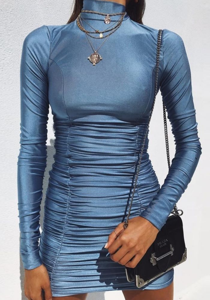 robe femme bleue manche longue