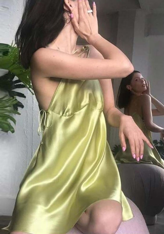 Robe Satin Vert Pomme