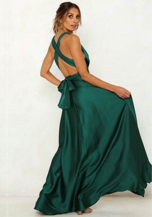Robe Longue Verte Satin