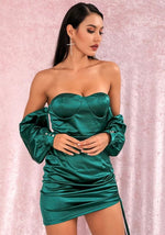 Robe Satin Verte Bustier - Vignette | Création Satin