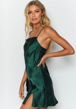 Robe Satin Verte Foncée Courte - Vignette | Création Satin