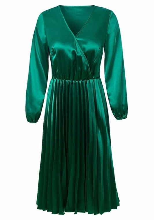Robe Longue Verte Satin Plissée