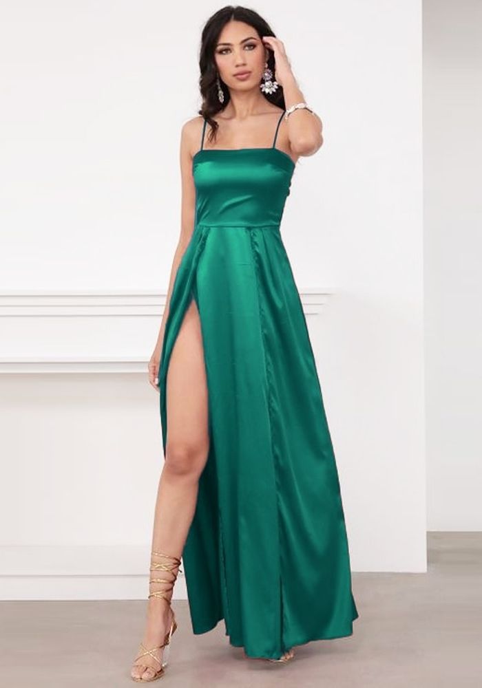 Robe Satin Vert Émeraude