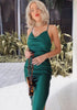 Robe Satin Verte Col Bénitier