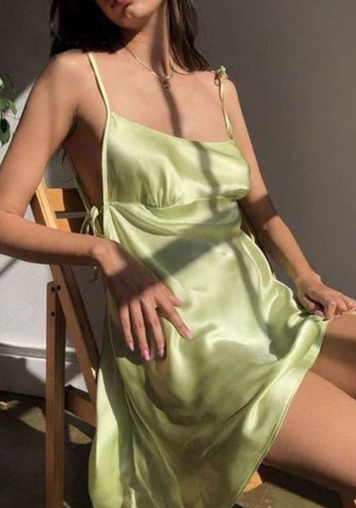 Robe Satin Vert Pomme