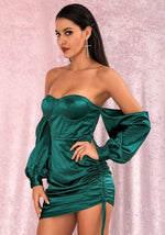 Robe Satin Verte Bustier - Vignette | Création Satin