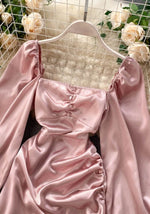 Robe Satin Rose Manches - Vignette | Création Satin