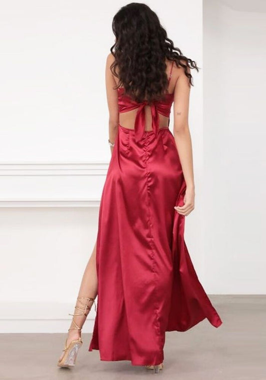 Robe Satin Rouge Longue